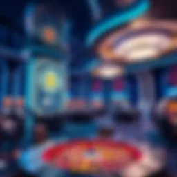 A futuristic casino environment showcasing Bitcoin integration