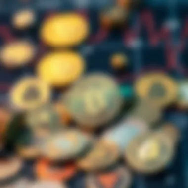 An illustration depicting various cryptocurrencies and their symbols