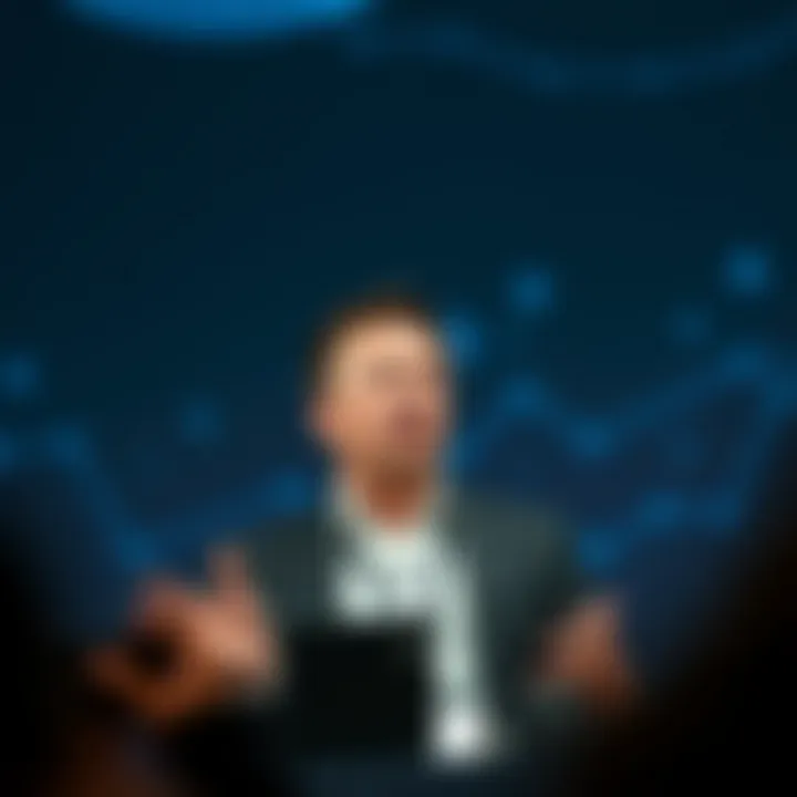 Elon Musk speaking at a conference about cryptocurrency