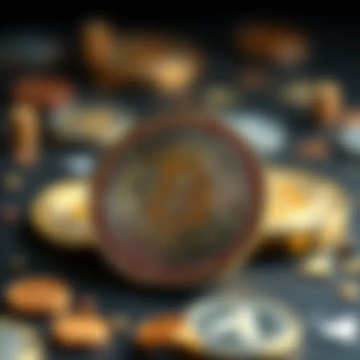 Artistic depiction of the evolution of cryptocurrency design influenced by Aleph and Alpha