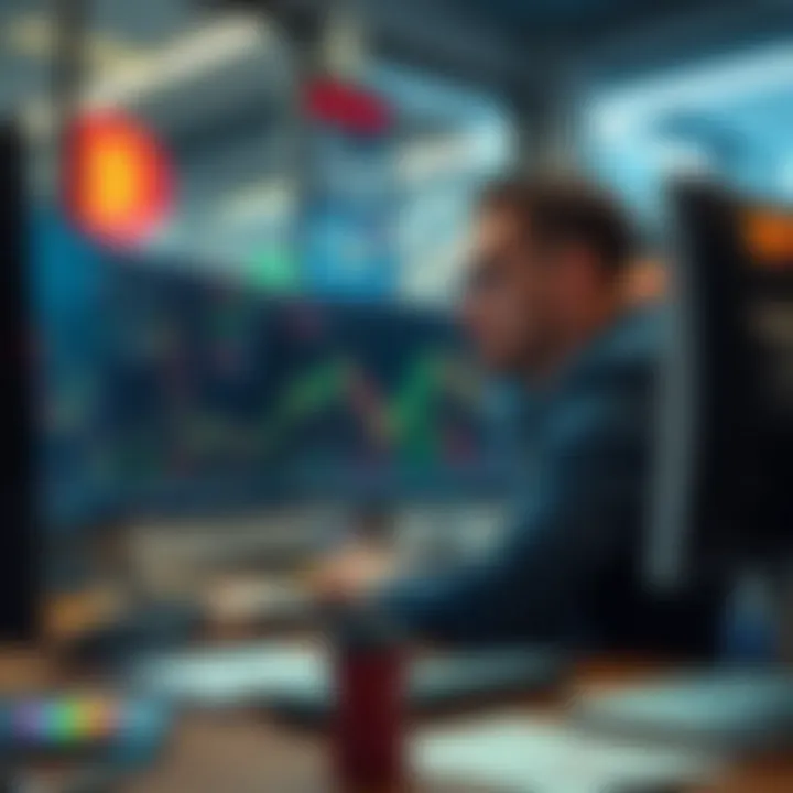 Investor analyzing Bitcoin trends on multiple screens